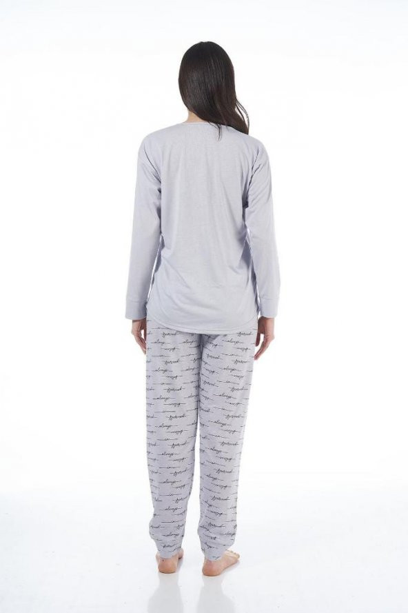 Estiva Desenli Uzun Kol Viskon Bayan Pijama Takım - 5