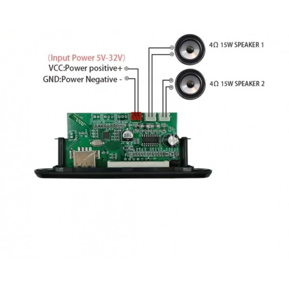 Usb bluetooth Fm 12V ( 2 Hoparlör bağlanabilen ) mp3 dekoder