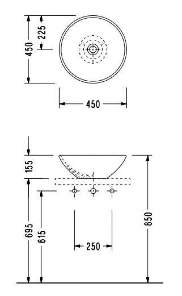 Serel Tezgah Üstü Yuvarlak Çanak Lavabo 45 cm 2012DXS110H - 2
