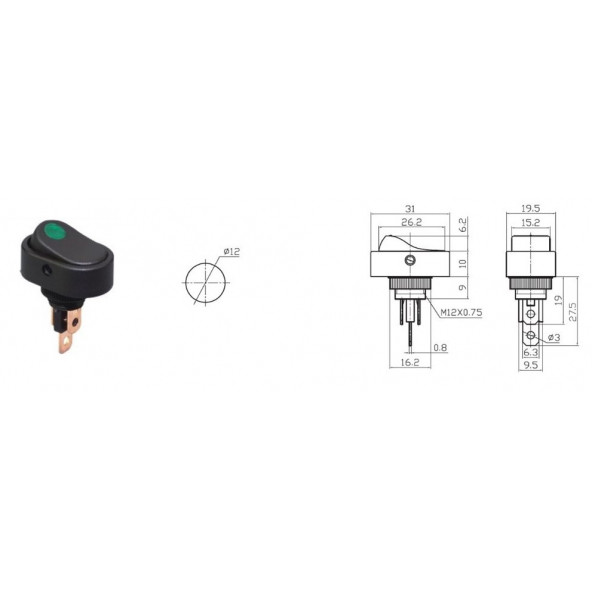 OVAL ASW SERİSİ 12V 20AMPER LEDLİ ON-OFF ANAHTAR - 2