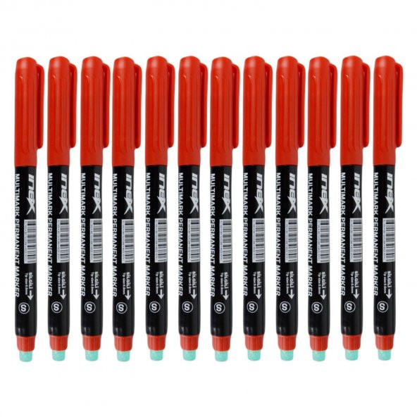 İnox Asetat Kalemi Silgili S Kırmızı 12 Adet