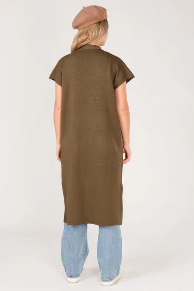 Kadın Cep Detaylı Triko Yelek Haki - 6