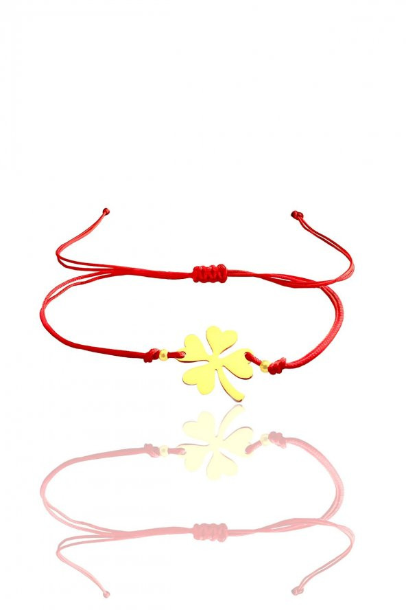 Gümüş altın yaldızlı yonca modeli makrome ip şans bileklik ürün görseli