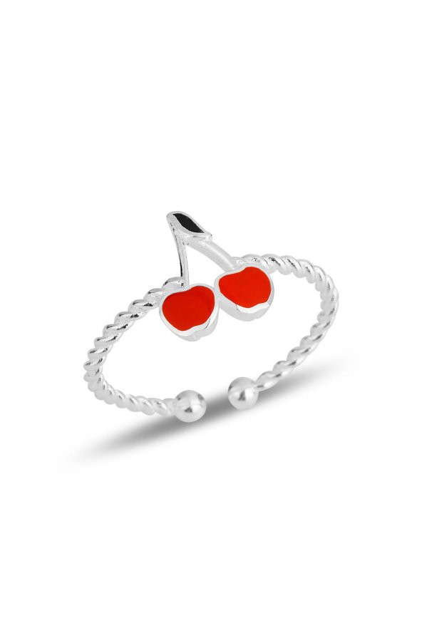 Gümüş kırmızı mineli kiraz ayarlamalı çocuk yüzüğü ürün görseli
