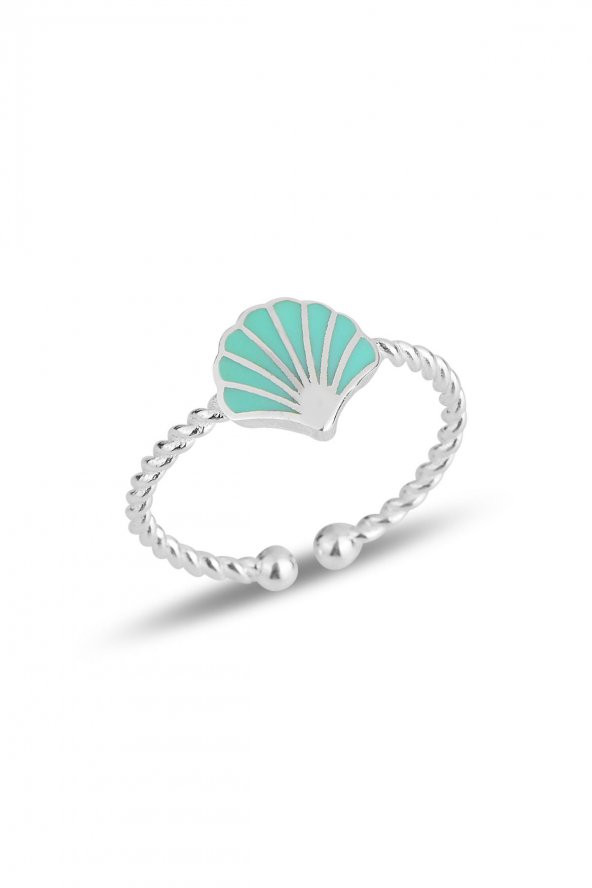 Gümüş yeşil mineli midye ayarlamalı çocuk yüzüğü ürün görseli 1