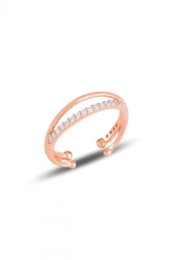 Gümüş rose zirkon taşlı ayarlamalı yüzük