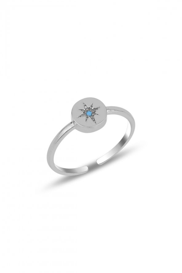 Gümüş  turkuaz taşlı kutup yıldızı ayarlamalı yüzük ürün görseli