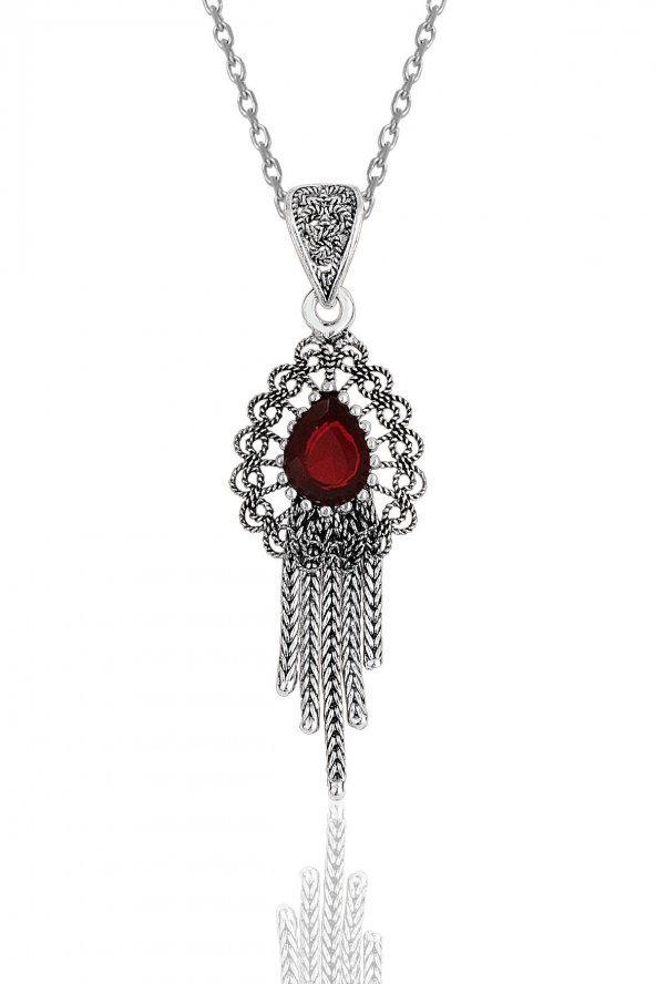 Gümüş kök yakut taşlı, püsküllü, oksitli telkari üçlü set - 2