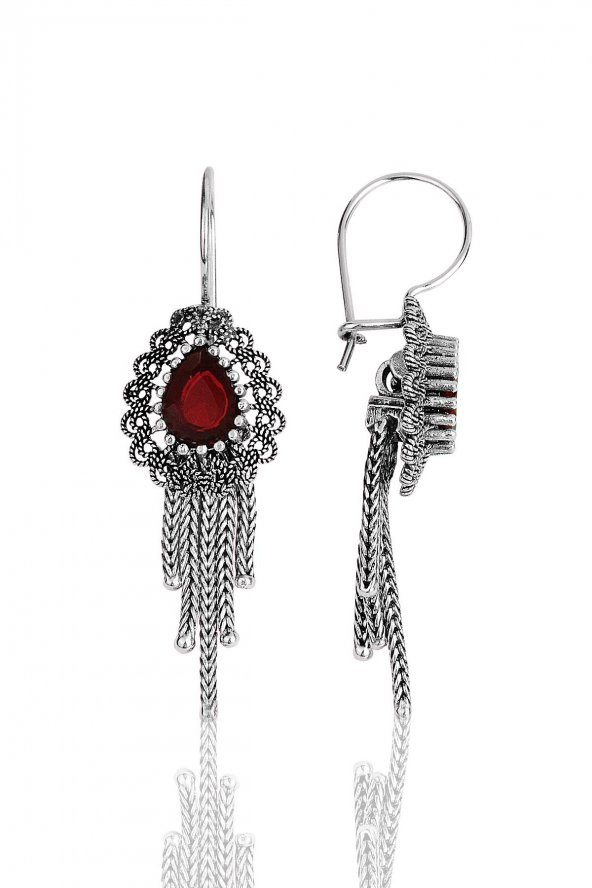 Gümüş kök yakut taşlı, püsküllü, oksitli telkari üçlü set - 3