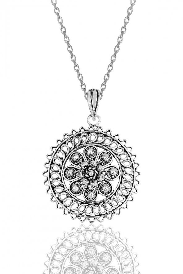 Gümüş oksitli telkari işlemeli kolye ürün görseli 1