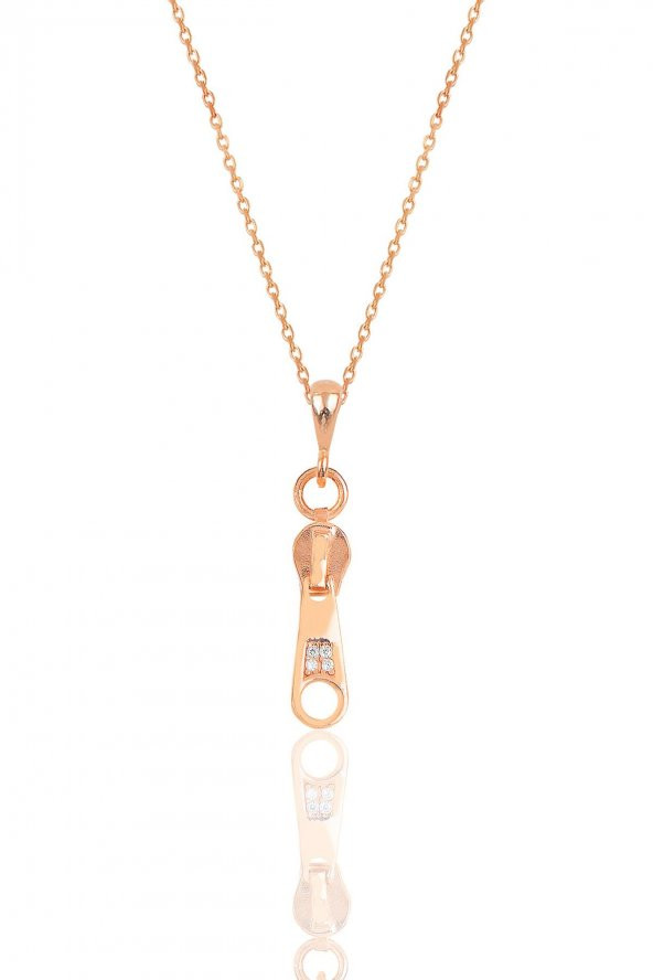 Gümüş rose zirkon taşlı fermuar kolye ürün görseli 1