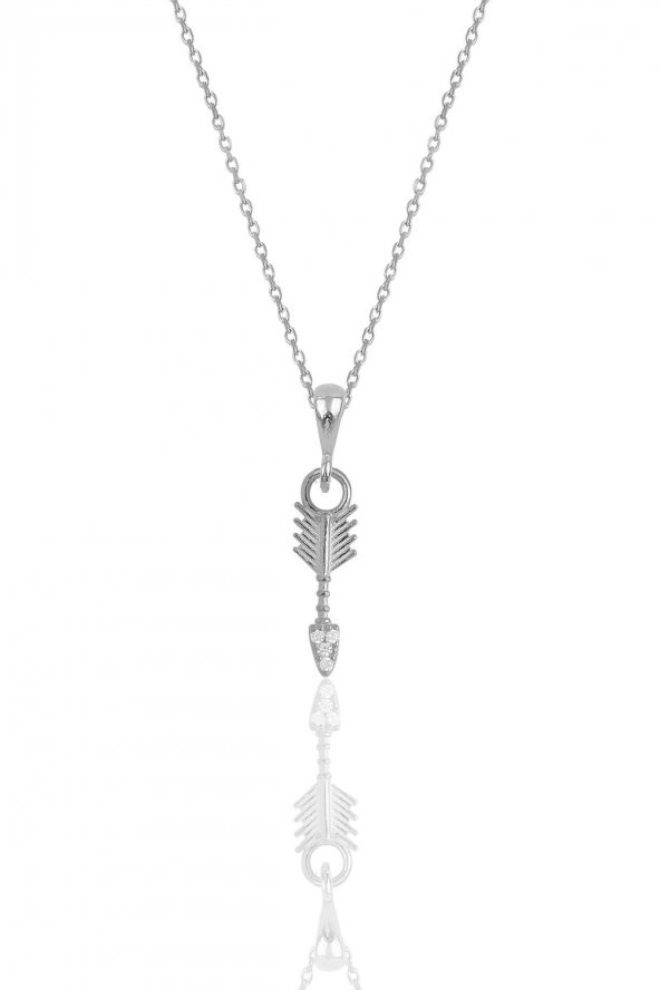 Gümüş rodyumlu zirkon taşlı ok kolye ürün görseli