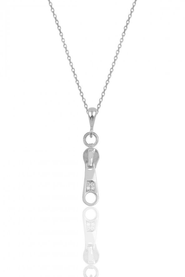 Gümüş rodyumlu zirkon taşlı fermuar kolye ürün görseli