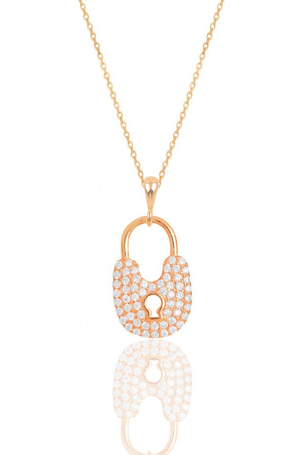 Gümüş rose zirkon taşlı kilit kolye - 1