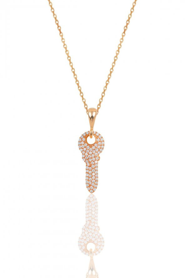 Gümüş rose zirkon taşlı anahtar kolye