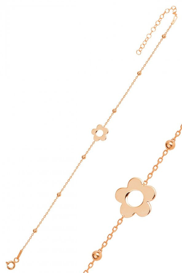 Gümüş rose top top zincirli çiçek bileklik - 1
