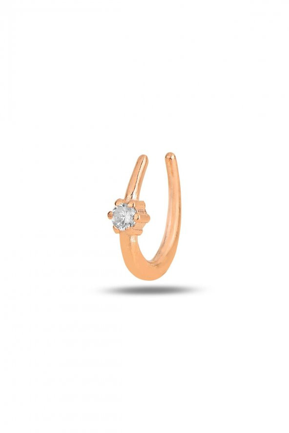 Gümüş rose zirkon taşlı sıkıştırmalı kıkırdak küpe - 1