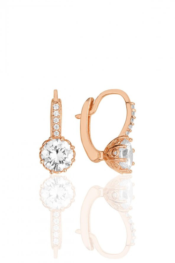 Gümüş rose zirkon taşlı elmas montürlü küpe ürün görseli