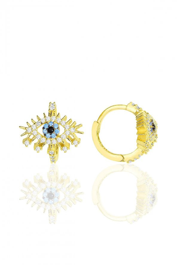 Gümüş altın yaldızlı zirkon taşlı lareyn halka küpe