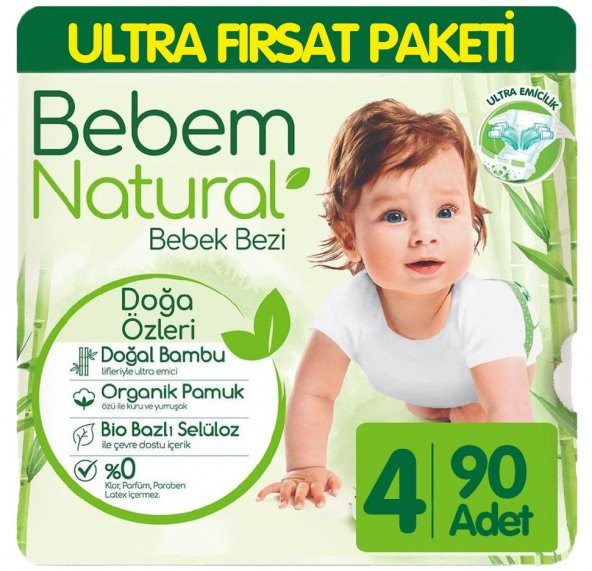 Bebem Natural Bebek Bezi Ultra Fırsat Paketi 4 Beden 90 Adet ürün görseli