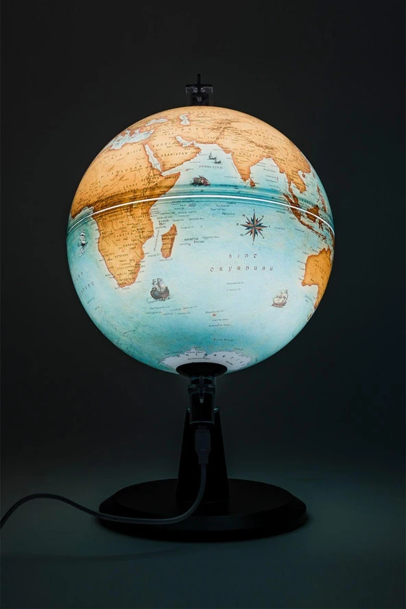 Gürbüz Yayınları Işıklı Antik Dünya Küresi Modern Seri 30 cm USB Kablo Hediyeli - Resim 3