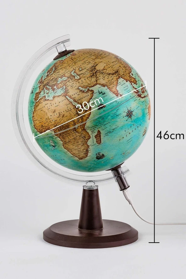 Gürbüz Yayınları Işıklı Antik Dünya Küresi Modern Seri 30 cm USB Kablo Hediyeli - Resim 6