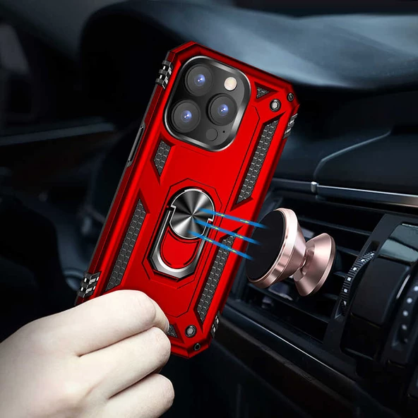 Apple iPhone 14 Pro Max Kılıf Vega Yüzüklü Standlı Zırh Kılıf - Resim 9