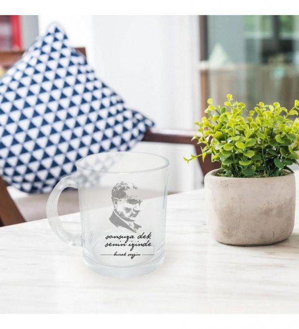 Kişiye Özel Atatürk Sonsuza Dek Baskılı Şeffaf Cam Kupa Bardak HK2314 - Resim 3