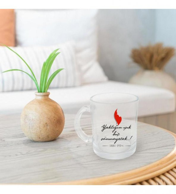 Kişiye Özel Atatürk Sonsuza Dek Baskılı Şeffaf Cam Kupa Bardak HK2313 - Resim 3