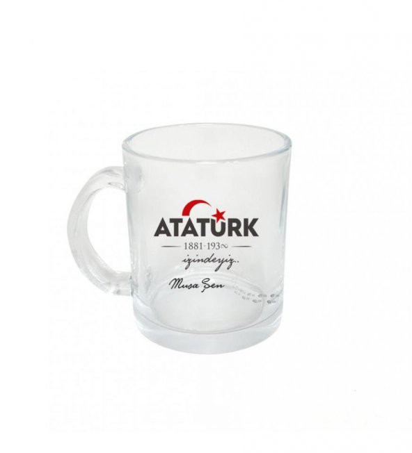 Kişiye Özel Atatürk ve Bayrak Baskılı Şeffaf Cam Kupa Bardak HK2312 - Resim 2