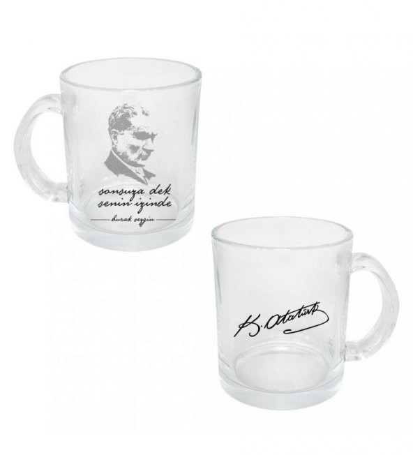 Kişiye Özel Atatürk Sonsuza Dek Baskılı Şeffaf Cam Kupa Bardak HK2314 ürün görseli