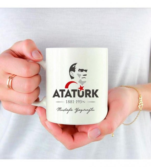Kişiye Özel Atatürk 10 Kasım Özel Baskılı Porselen Beyaz Kupa Bardak HK2304 ürün görseli