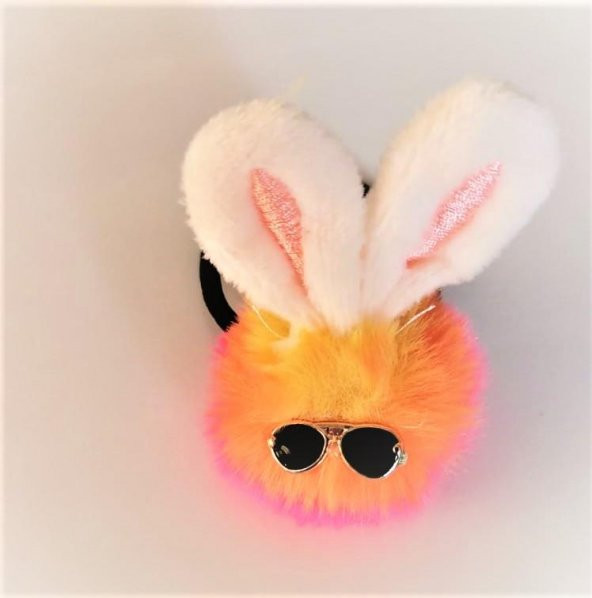 Lastikli Ponpon Gözlüklü Tavşan Toka - 2