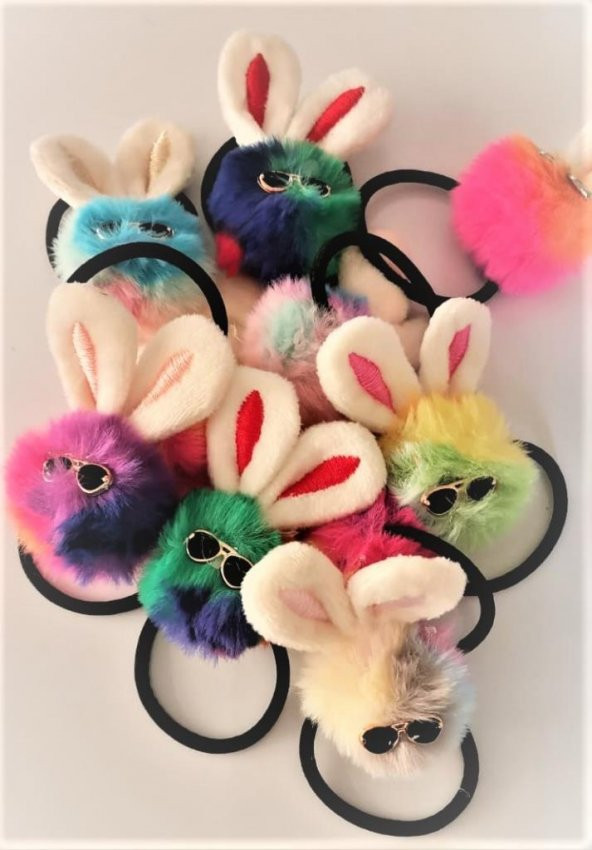 Lastikli Ponpon Gözlüklü Tavşan Toka - 5