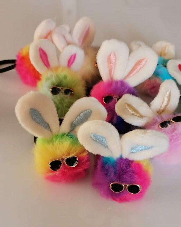 Lastikli Ponpon Gözlüklü Tavşan Toka - 6