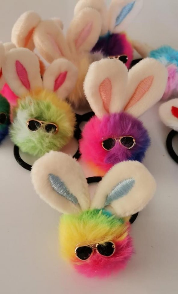 Lastikli Ponpon Gözlüklü Tavşan Toka - 7