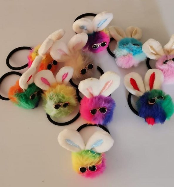 Lastikli Ponpon Gözlüklü Tavşan Toka - 8