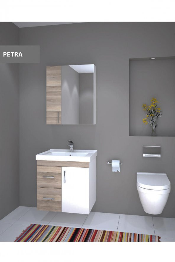 Denko Petra 65 cm MDF Banyo Dolabı Alt Modül ve Seramik Lavabo - Resim 2