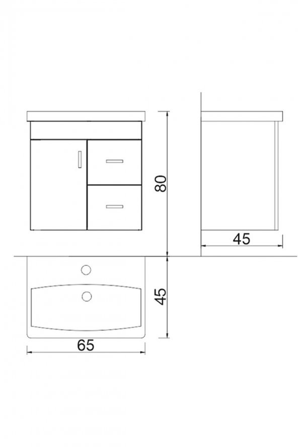 Denko Petra 65 cm MDF Banyo Dolabı Alt Modül ve Seramik Lavabo - Resim 3