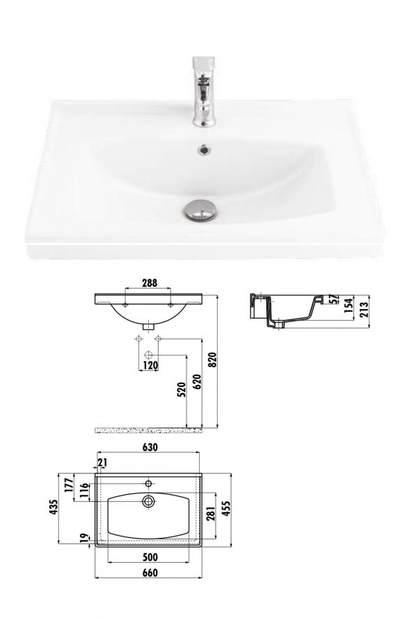 Denko Petra 65 cm MDF Banyo Dolabı Alt Modül ve Seramik Lavabo - Resim 4