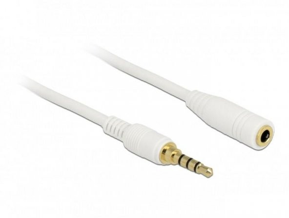 3.5 mm Stereo 4 Boğumlu (TRRS) Beyaz Uzatma Kablosu 1 Metre