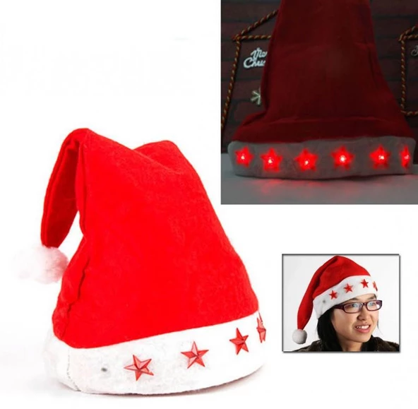 Yılbaşı Yeniyıl Led Işıklı Noel Baba Şapkası Işıklı Yılbaşı Şapkası - Resim 2