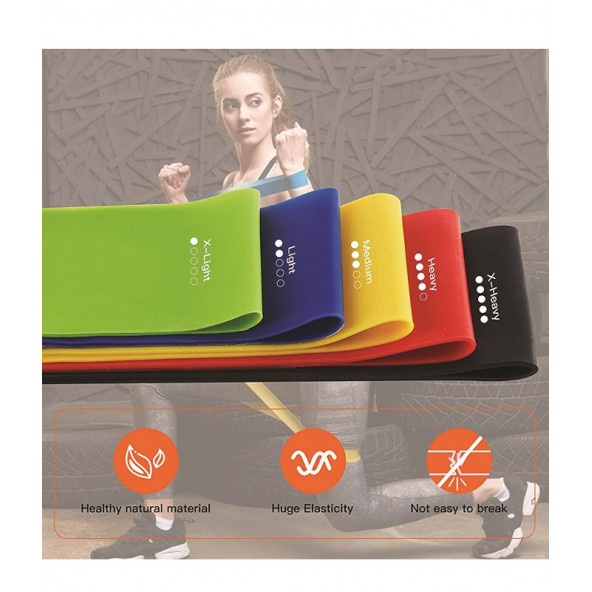 Pilates Bandı Plates Egzersiz Direnç Lastiği 5'li Set - 2
