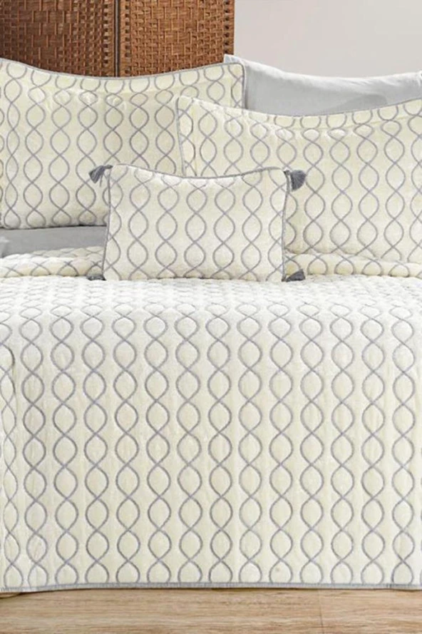 Brillance Çift Kişilik Yatak Örtüsü Krem Gri - Resim 2