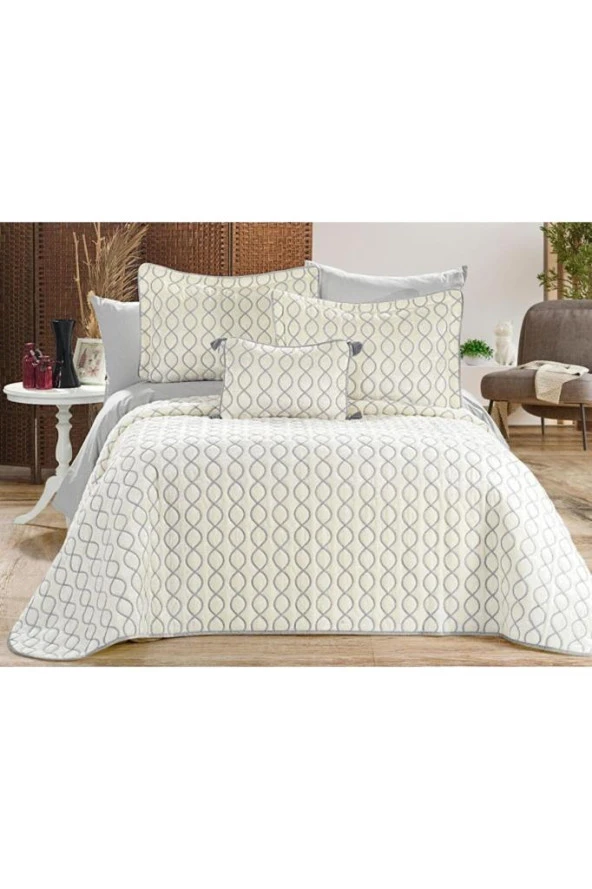 Brillance Çift Kişilik Yatak Örtüsü Krem Gri - Resim 3