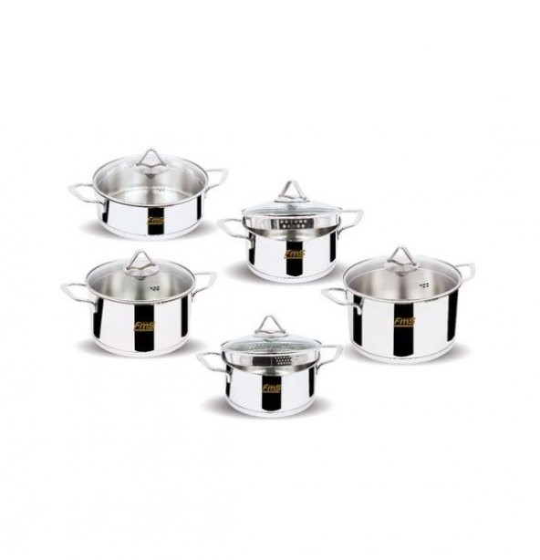 Fms Süzgülü 10 Parça Lüx Çelik Tencere Takımı Metal 6027
