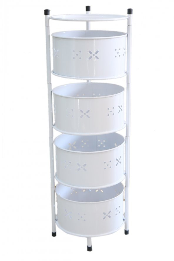 TRENDESK 4 KATLI BEYAZ METAL PATATES SOĞAN MEYVE SEBZE SEPETİ SEBZELİK