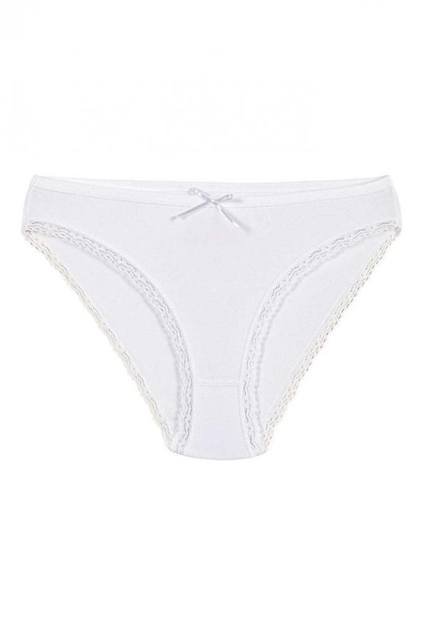 12 Adet Yıldız Bayan Likralı Dantelli Bikini Külot Beyaz 3790 - 1