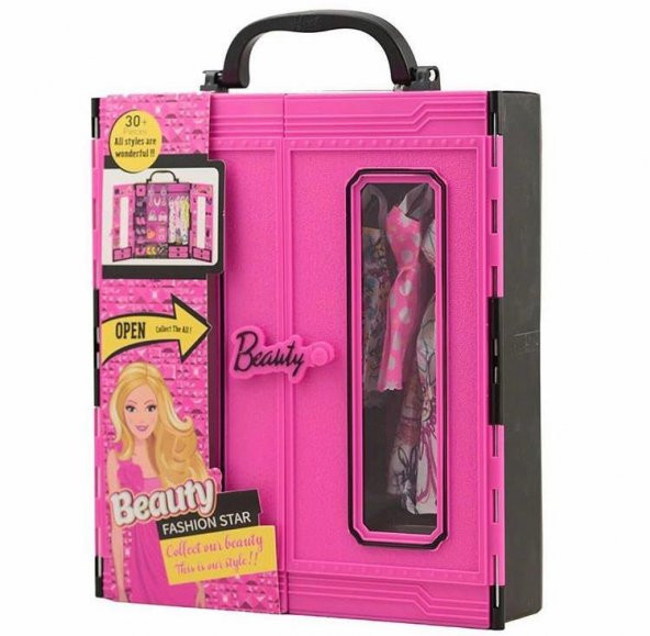 Pembe GarBeauty Fashion Çantalı Giysi Dolabı 30+ Kıyafet Ayakkabı