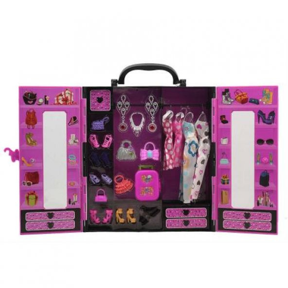 Pembe GarBeauty Fashion Çantalı Giysi Dolabı 30+ Kıyafet Ayakkabı - 2